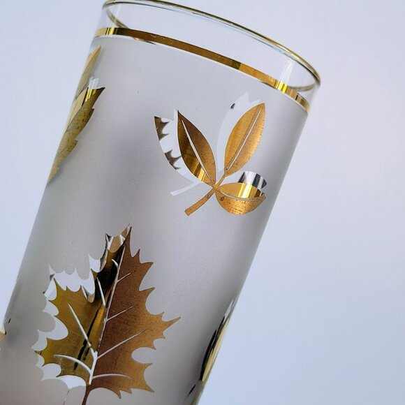 MCM Libbey Golden Foliage Tumbler Set of 2, Gold Leaves & Rim on Frosted Glass - Picture 5 of 11
